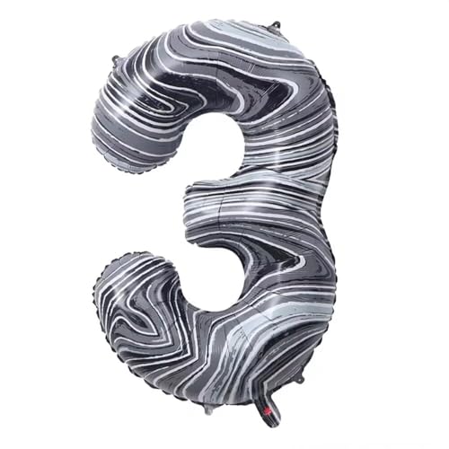 Vthoviwa 40 Zoll/18 Farbens Luftballon Zahlen 3 Agate-Pattern, Helium Luftballon 3. Geburtstag Foil Ballon, 0123456789,10-19,20-25,30,40,50,60,70,80,90, Folienballon 3 Party Dekoration von Vthoviwa