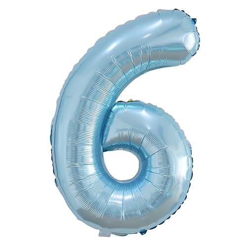 Vthoviwa 40 Zoll/18 Farbens Luftballon Zahlen 6 Perlblau, Luftballon 6. Geburtstag Foil Ballon, 0123456789,10-19,20-25,30,40,50,60,70,80,90, Folienballon 6 Party Dekoration Helium Unterstützen von Vthoviwa