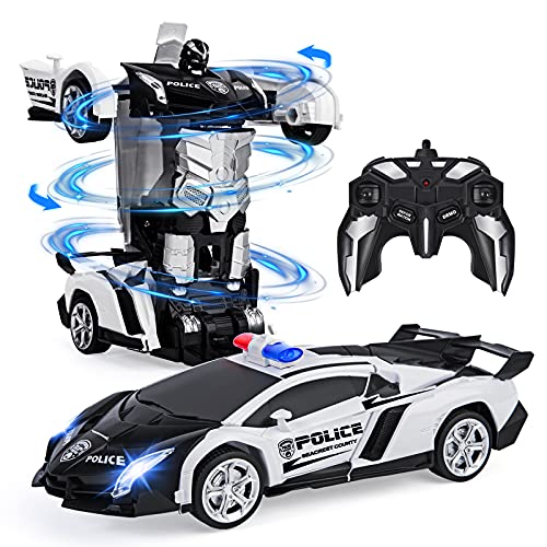 Vubkkty Transformator Spielzeug, Ferngesteuertes Auto für Kinder ab 6 7 8 9 10 Jahre, Zwei-in-Eins Transform Roboter Spielzeug, Polizeiauto Spielzeuggeschenk für Jungen von Vubkkty