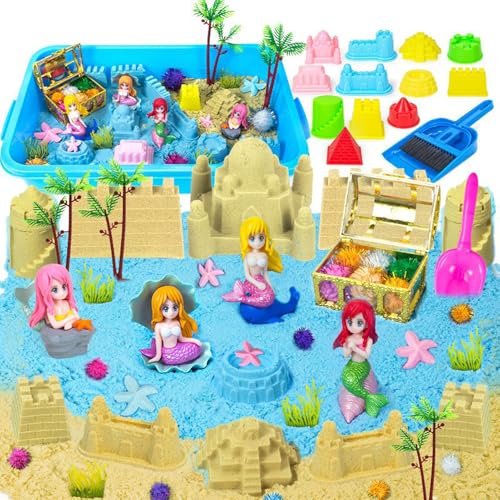 Kinetic Sand Set für Jungen Mädchen: Kinetischer Sand Aktivitäten für Kleinkinder - Magic Sand Sensorisch Sandspielzeug Spielsand für Jungen Mädchen Alter 3 4 5 6 7+ Jahre Alt (Mermaid-A) von Vuecer