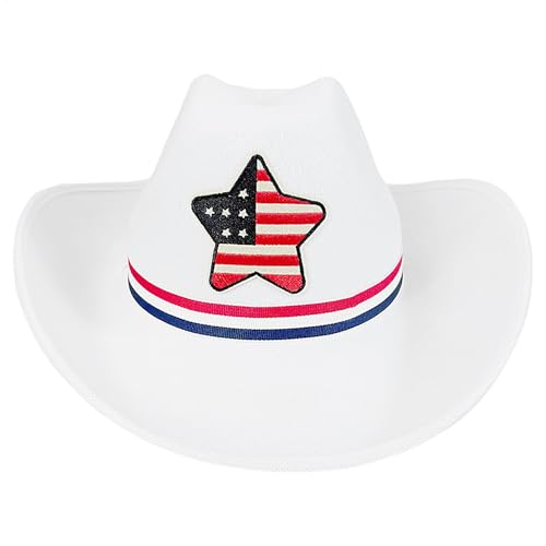 Vuggdt Cowboyhut, Flagge, Cowboy-Cowgirl-Hut, 4. Juli, breite Krempe, klassischer fünfzackiger Stern Kostümzubehör für Partyparade, Uni von Vuggdt
