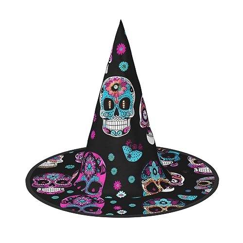 Vuoongt Bunte Totenkopf-Druck, Halloween-Hut, vielseitig, leicht, Kostüm-Zubehör, faltbar, spitzer Hut Vuoongt Bunte Totenkopf-Druck, Halloween-Hut, vielseitig, leicht, Kostüm-Zubehör, faltbar, spitzer Hut von Vuoongt