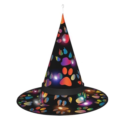 Vuoongt Buntes Hundepfotenabdruck, Halloween-Hut, vielseitig, leicht, Kostüm-Zubehör, faltbar, spitz, Hutwithlight Vuoongt Buntes Hundepfotenabdruck, Halloween-Hut, vielseitig, leicht, Kostüm-Zubehör, faltbar, spitz, Hutwithlight von Vuoongt