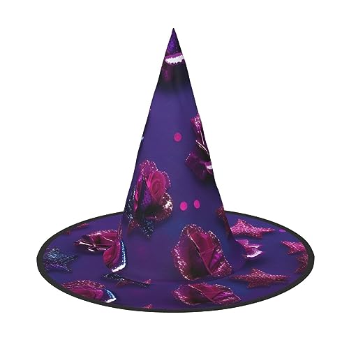 Vuoongt Glitzernder Pailletten-Rosen-Druck, Halloween-Hut, vielseitig, leicht, Kostümzubehör, faltbarer Spitzhut Vuoongt Glitzernder Pailletten-Rosen-Druck, Halloween-Hut, vielseitig, leicht, Kostümzubehör, faltbarer Spitzhut von Vuoongt