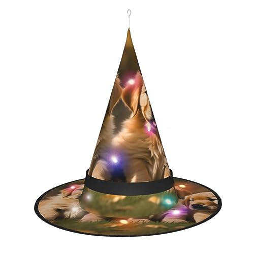 Vuoongt Golden Retriever Hunde Welpen Haustiere Druck Halloween Hut Vielseitiges Leichtes Kostüm Zubehör Faltbar Spitze Hutwithlight Vuoongt Golden Retriever Hunde Welpen Haustiere Druck Halloween Hut Vielseitiges Leichtes Kostüm Zubehör Faltbar Spitze Hutwithlight von Vuoongt