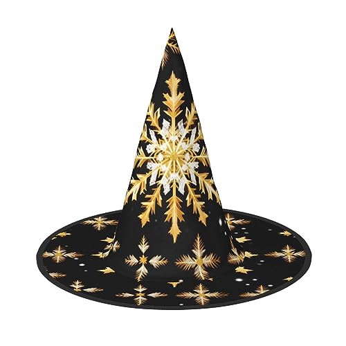 Vuoongt Goldener Weihnachts-Schneeflocken-Druck, Halloween-Hut, vielseitig, leicht, Kostümzubehör, faltbar, spitzer Hut Vuoongt Goldener Weihnachts-Schneeflocken-Druck, Halloween-Hut, vielseitig, leicht, Kostümzubehör, faltbar, spitzer Hut von Vuoongt