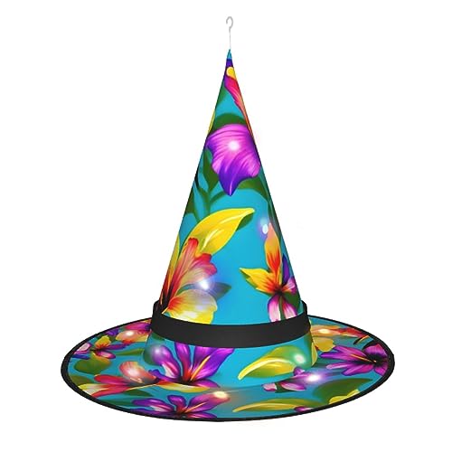 Vuoongt Hawaiianischer farbenfroher Blumendruck, Halloween-Hut, vielseitig, leicht, Kostümzubehör, faltbar, spitz, Hutwithlight Vuoongt Hawaiianischer farbenfroher Blumendruck, Halloween-Hut, vielseitig, leicht, Kostümzubehör, faltbar, spitz, Hutwithlight von Vuoongt
