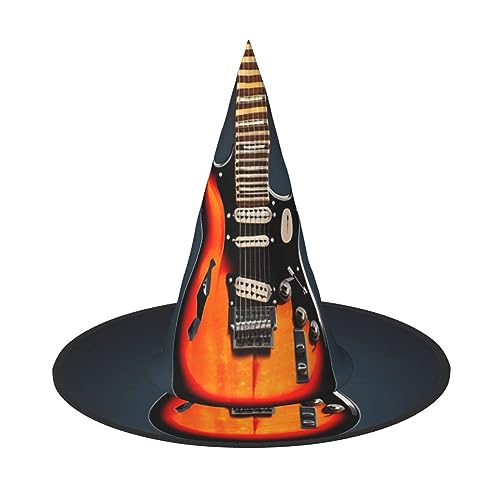 Vuoongt Orangefarbener Halloween-Hut mit E-Gitarren-Druck, vielseitig, leicht, Kostümzubehör, faltbarer Spitzhut Vuoongt Orangefarbener Halloween-Hut mit E-Gitarren-Druck, vielseitig, leicht, Kostümzubehör, faltbarer Spitzhut von Vuoongt