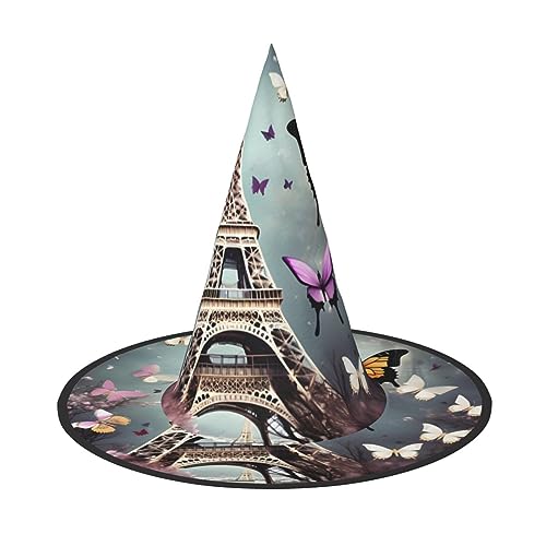 Vuoongt Romantischer Paris Schmetterling Eiffel Druck Halloween Hut Vielseitiger Leichter Kostüm Zubehör Faltbarer Spitzhut Vuoongt Romantischer Paris Schmetterling Eiffel Druck Halloween Hut Vielseitiger Leichter Kostüm Zubehör Faltbarer Spitzhut von Vuoongt
