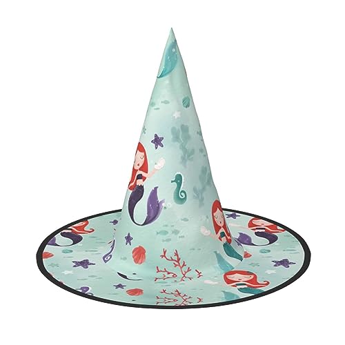 Vuoongt Schöner Halloween-Hut mit Meerjungfrau-Druck, vielseitig, leicht, Kostümzubehör, spitzer Hut, faltbar Vuoongt Schöner Halloween-Hut mit Meerjungfrau-Druck, vielseitig, leicht, Kostümzubehör, spitzer Hut, faltbar von Vuoongt