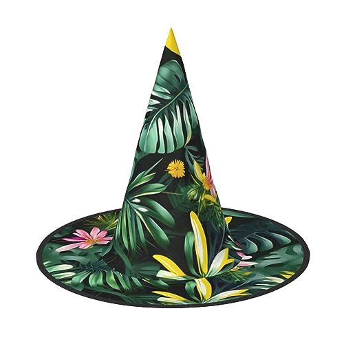 Vuoongt Tropische Blätter mit Blumendruck, Halloween-Hut, vielseitig, leicht, Kostümzubehör, faltbarer Spitzhut Vuoongt Tropische Blätter mit Blumendruck, Halloween-Hut, vielseitig, leicht, Kostümzubehör, faltbarer Spitzhut von Vuoongt