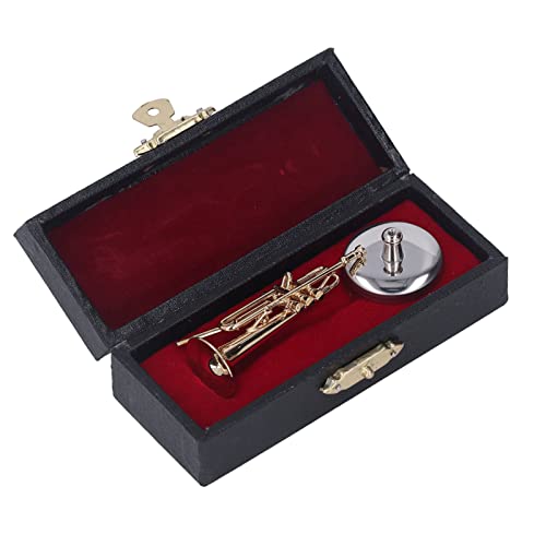 Miniatur -Trompete mit Stand and Case, Messing Miniatur -Trompetenmodell Mini Saxophon Trompete Ornament Taschen -Trompete Musikinstrument für Musikliebhaber und (2,56in) von Vvikizy