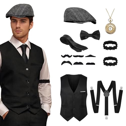 Vxcbad 20er Jahre Herren Accessoires, Mafia Herrenkostüme, 20er Jahre Kostümsets für Fasching oder Rollenspielpartys, Peaky Blinders Vollkostüm (XXL) von Vxcbad