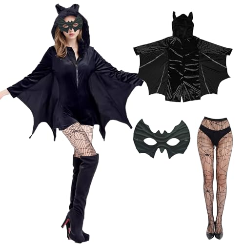 Vxcbad 3-Stück Kostüm Damen Schwarzes Fledermaus ,Maske Fischnetzstrumpfhosen & Kleidungsset ,Karneval Fledermaus Set Vxcbad 3-Stück Kostüm Damen Schwarzes Fledermaus ,Maske Fischnetzstrumpfhosen & Kleidungsset ,Karneval Fledermaus Set von Vxcbad