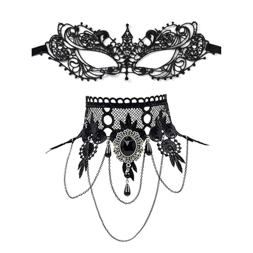 Vxcbad Katherine Pierce Maske Kostüm Maskenball Schwarzer Spitzen-Choker-Satz mit Stretch-Samtbändern Gothic-Tattoo-Design, passend zu jeder Kleidung für Partys Festivals Karneval Vxcbad Katherine Pierce Maske Kostüm Maskenball Schwarzer Spitzen-Choker-Satz mit Stretch-Samtbändern Gothic-Tattoo-Design, passend zu jeder Kleidung für Partys Festivals Karneval von Vxcbad