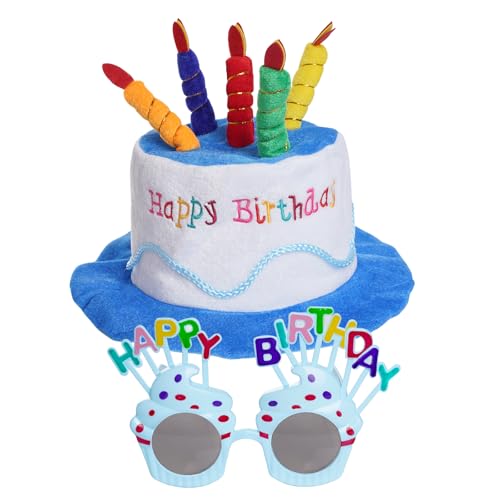 Vxcvzv 1 Set Happy Birthday Hut und Brille, Plüschhüte, Unisex, Erwachsenengröße, perfekt als Partyzubehör, Kostümzubehör, Kuchen und 5 mehrfarbige Kerzen, blau Vxcvzv 1 Set Happy Birthday Hut und Brille, Plüschhüte, Unisex, Erwachsenengröße, perfekt als Partyzubehör, Kostümzubehör, Kuchen und 5 mehrfarbige Kerzen, blau von Vxcvzv