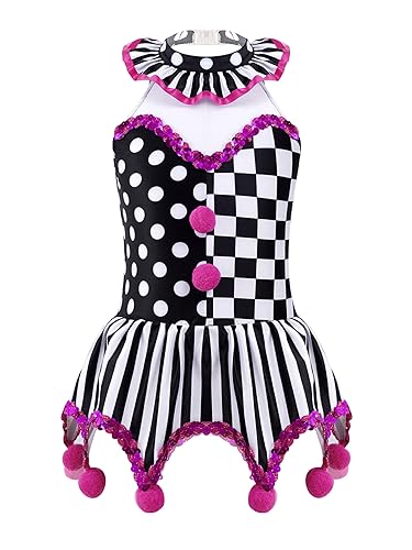 Vxuxlje Bambina Kostüm Clown Halloween Kostüm Als Clown Joker Tutu Ballettkleid Verkleidung Halloween Party Cosplay Black&Rose 122-128 von Vxuxlje