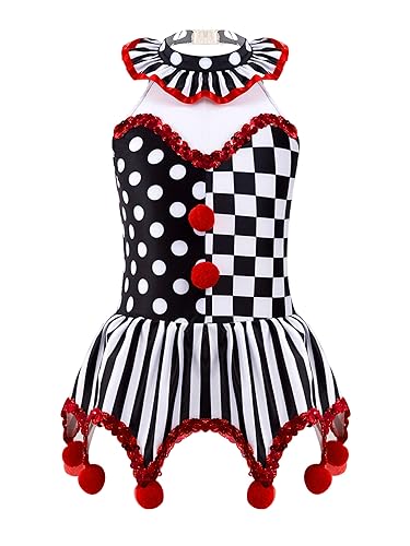 Vxuxlje Bambina Kostüm Clown Halloween Kostüm Als Clown Joker Tutu Ballettkleid Verkleidung Halloween Party Cosplay Schwarz&Rot 146-152 von Vxuxlje