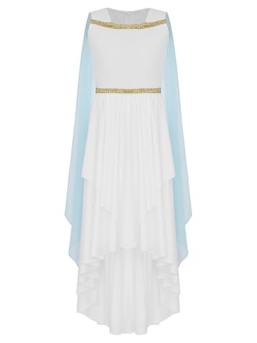 Vxuxlje Griechischen Göttin Kostüm Mädchen Halloween Bambina Kleid Antikes Römisches Prinzessinnenkleid Renaissance Toga Cosplay Festival Outfit Karnevalskostüm Hellblau 146-152 von Vxuxlje