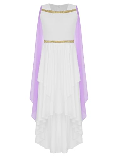 Vxuxlje Griechischen Göttin Kostüm Mädchen Halloween Bambina Kleid Antikes Römisches Prinzessinnenkleid Renaissance Toga Cosplay Festival Outfit Karnevalskostüm Lavendel 122-128 von Vxuxlje
