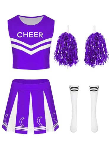 Vxuxlje Cheer Leader Kostüm Tank Top mit Rock Ärmellose Schulmädchen Uniform Cheerleading Kostüm Halloween Faschingskostüm Clubwear Rave Party Violett L Vxuxlje Cheer Leader Kostüm Tank Top mit Rock Ärmellose Schulmädchen Uniform Cheerleading Kostüm Halloween Faschingskostüm Clubwear Rave Party Violett L von Vxuxlje