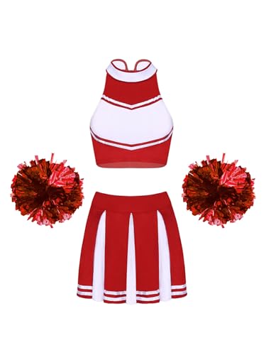 Vxuxlje Cheerleader Kostüm Damen Cheerleader Outfit Ärmellose Uniform Kleid Mit Pom Poms Karneval Halloween Ein Rot XL Vxuxlje Cheerleader Kostüm Damen Cheerleader Outfit Ärmellose Uniform Kleid Mit Pom Poms Karneval Halloween Ein Rot XL von Vxuxlje
