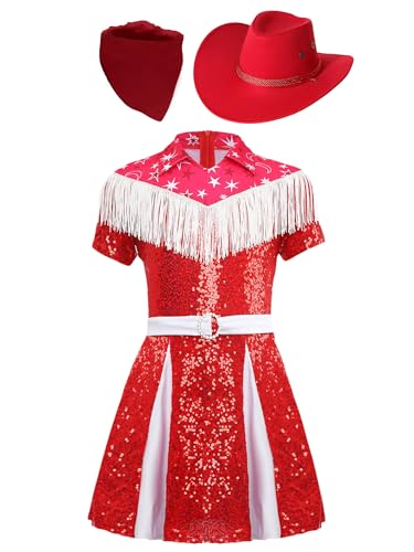 Vxuxlje Cowgirl Kostüm Kinder Mädchen Hippie Outfit Pailletten Glitzer Ballkleid Fransen Quasten Mini Kleid Mit Bandana Halstuch Hut Für Karneval Halloween Rot 110-116 Vxuxlje Cowgirl Kostüm Kinder Mädchen Hippie Outfit Pailletten Glitzer Ballkleid Fransen Quasten Mini Kleid Mit Bandana Halstuch Hut Für Karneval Halloween Rot 110-116 von Vxuxlje