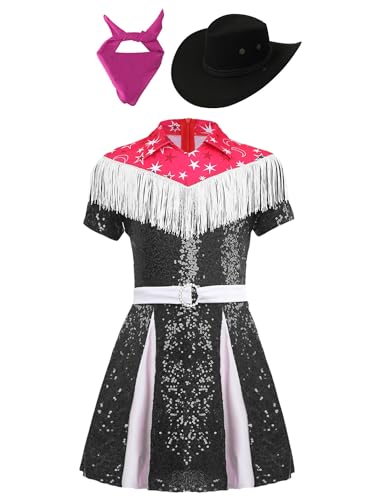 Vxuxlje Cowgirl Kostüm Kinder Mädchen Hippie Outfit Pailletten Glitzer Ballkleid Fransen Quasten Mini Kleid Mit Bandana Halstuch Hut Für Karneval Halloween Schwarz 122-128 Vxuxlje Cowgirl Kostüm Kinder Mädchen Hippie Outfit Pailletten Glitzer Ballkleid Fransen Quasten Mini Kleid Mit Bandana Halstuch Hut Für Karneval Halloween Schwarz 122-128 von Vxuxlje