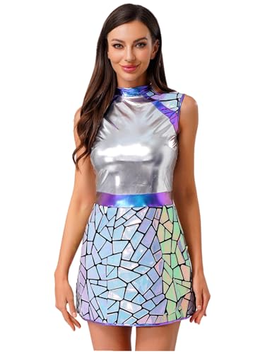 Vxuxlje Damen Alien Kostüm Astronauten Kostüm Halloween Cosplay Glitzer Spiegel Minikleid Ärmellos Kleid Fasching Kostüm Rave Outfit Clubwear Silber S Vxuxlje Damen Alien Kostüm Astronauten Kostüm Halloween Cosplay Glitzer Spiegel Minikleid Ärmellos Kleid Fasching Kostüm Rave Outfit Clubwear Silber S von Vxuxlje