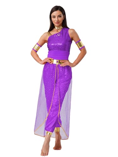 Vxuxlje Damen Arabische Prinzessin Kostüm Halloween Cosplay Glitzer Pailletten Jumpsuit Tüll Overall mit Ärmeln Bauchtanz Kostüm Karnevalskostüm Violett M Vxuxlje Damen Arabische Prinzessin Kostüm Halloween Cosplay Glitzer Pailletten Jumpsuit Tüll Overall mit Ärmeln Bauchtanz Kostüm Karnevalskostüm Violett M von Vxuxlje