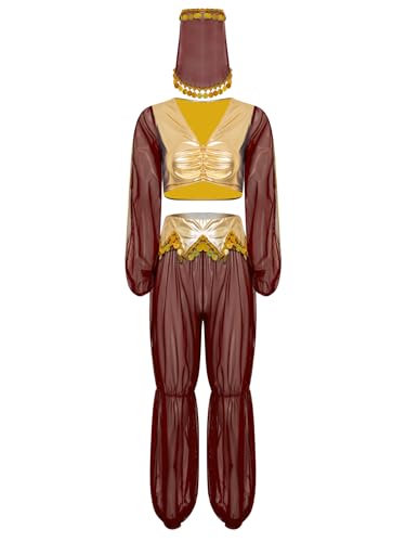 Vxuxlje Damen Arabische Prinzessin Kostüm Halloween Metallic Crop Tops mit Mesh Hosen und Schleier Karnevalskostüm für Cosplay Bauchtanz kostüm Rot M Vxuxlje Damen Arabische Prinzessin Kostüm Halloween Metallic Crop Tops mit Mesh Hosen und Schleier Karnevalskostüm für Cosplay Bauchtanz kostüm Rot M von Vxuxlje