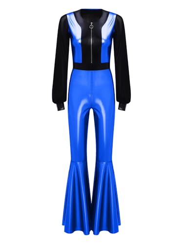 Vxuxlje Damen Disco Kostüm 70er Vintage Disco Jumpsuit Metallic Patchwork Overall mit Schlaghosen Halloween Karnevalskostüm Rave Party Outfit Königsblau XXL Vxuxlje Damen Disco Kostüm 70er Vintage Disco Jumpsuit Metallic Patchwork Overall mit Schlaghosen Halloween Karnevalskostüm Rave Party Outfit Königsblau XXL von Vxuxlje
