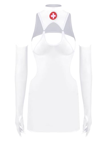 Vxuxlje Damen Durchsichtige Krankenschwester 2 Teiliges Outfit Cosplay Kostüme Rückenfrei Mini Kleid mit Handschuhen Fasching Kostüm Weiß Einheitsgröße Vxuxlje Damen Durchsichtige Krankenschwester 2 Teiliges Outfit Cosplay Kostüme Rückenfrei Mini Kleid mit Handschuhen Fasching Kostüm Weiß Einheitsgröße von Vxuxlje
