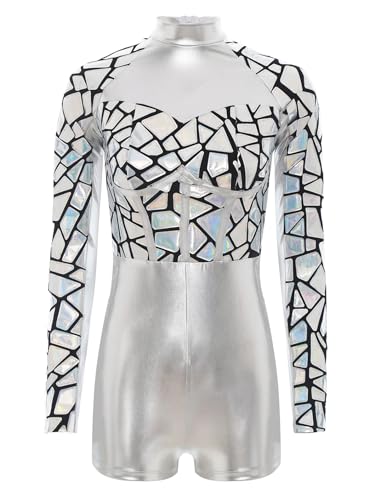 Vxuxlje Damen Glitzer Metallic Body Langarm Bodysuit Leder Jumpsuit Wetlook Leotard Tanzbody Clubwear Nachtclubs Silber S Vxuxlje Damen Glitzer Metallic Body Langarm Bodysuit Leder Jumpsuit Wetlook Leotard Tanzbody Clubwear Nachtclubs Silber S von Vxuxlje