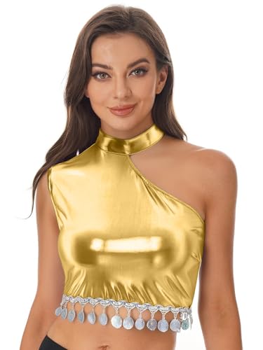 Vxuxlje Damen Glitzer Metallic Crop Top EIN-Schulter Bauchtanztop Ärmellose Bauchfreie Oberteile Disco Kostüm Karnevalskostüm Gold M Vxuxlje Damen Glitzer Metallic Crop Top EIN-Schulter Bauchtanztop Ärmellose Bauchfreie Oberteile Disco Kostüm Karnevalskostüm Gold M von Vxuxlje