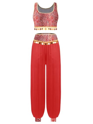 Vxuxlje Damen Glitzer Pailletten Bauchtanz Kostüm Arabische Prinzessin Kostüm Ärmellose Top und Hosen Karneval Halloween Cosply Clubwear Rot XL Vxuxlje Damen Glitzer Pailletten Bauchtanz Kostüm Arabische Prinzessin Kostüm Ärmellose Top und Hosen Karneval Halloween Cosply Clubwear Rot XL von Vxuxlje