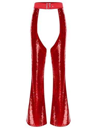Vxuxlje Damen Glitzer Pailletten Chaps Hosen Cowgirl Disco Schlaghosen Loose Hosen Halloween Karnevalskostüm Rave Clubwear Rot L Vxuxlje Damen Glitzer Pailletten Chaps Hosen Cowgirl Disco Schlaghosen Loose Hosen Halloween Karnevalskostüm Rave Clubwear Rot L von Vxuxlje