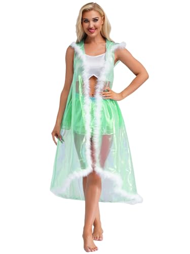 Vxuxlje Damen Glitzer Transparenter Kapuzenumhang Ärmellose Umhang mit Kapuze Rave Partys Clubwear Halloween Karnevalskostüm Grün 3XL Vxuxlje Damen Glitzer Transparenter Kapuzenumhang Ärmellose Umhang mit Kapuze Rave Partys Clubwear Halloween Karnevalskostüm Grün 3XL von Vxuxlje