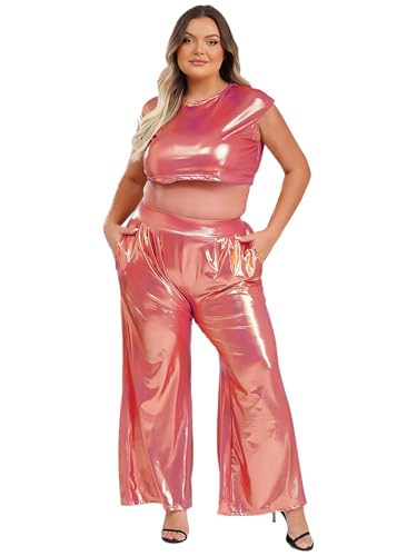 Vxuxlje Damen Große Größen Disco Kostüm Glitzer Top mit Schlaghosen Lang Oberteile Vintage Outfit Clubwear Mottopartys Nachtclubs Hot Pink 4XL Vxuxlje Damen Große Größen Disco Kostüm Glitzer Top mit Schlaghosen Lang Oberteile Vintage Outfit Clubwear Mottopartys Nachtclubs Hot Pink 4XL von Vxuxlje