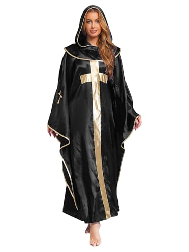 Vxuxlje Damen Herren Priest Robe mit Kapuze Kirche Minister Kostüm Papst Bischof Robe Klerus Kleidung Halloween Cosplay Rave Party Fasching Kostüm Schwarz M Vxuxlje Damen Herren Priest Robe mit Kapuze Kirche Minister Kostüm Papst Bischof Robe Klerus Kleidung Halloween Cosplay Rave Party Fasching Kostüm Schwarz M von Vxuxlje