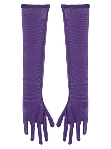 Vxuxlje Damen Herren Transparent Mesh Handschuhe Ultradünner Tüll Handschuhe Lange Hochzeiten Cosplay Set Lila L von Vxuxlje