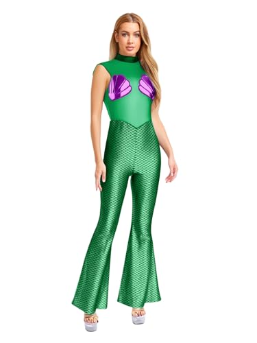 Vxuxlje Damen Meerjungfrau Kostüm Halloween Transparente Jumpsuit Netz Patchwork Overall Cosplay Set Karneval Kostüm Rave Outfit Grün S Vxuxlje Damen Meerjungfrau Kostüm Halloween Transparente Jumpsuit Netz Patchwork Overall Cosplay Set Karneval Kostüm Rave Outfit Grün S von Vxuxlje