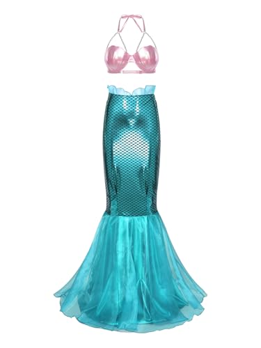 Vxuxlje Damen Meerjungfrau Kostüm Set Halloween Cosplay Fischschwanz Rock Metallic Muschel Bh mit Perlenketten Fasching Kostüm Rave Outfit Clubwear Typ G XL Vxuxlje Damen Meerjungfrau Kostüm Set Halloween Cosplay Fischschwanz Rock Metallic Muschel Bh mit Perlenketten Fasching Kostüm Rave Outfit Clubwear Typ G XL von Vxuxlje