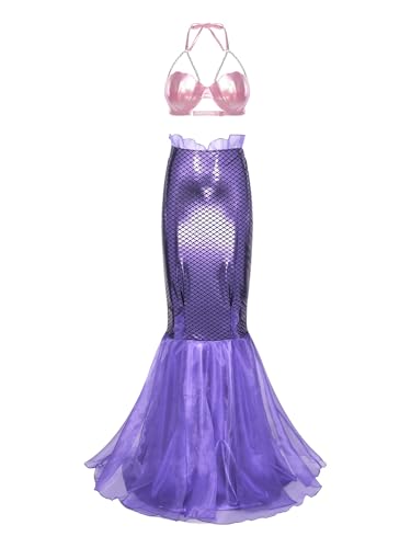Vxuxlje Damen Meerjungfrau Kostüm Set Halloween Cosplay Fischschwanz Rock Metallic Muschel Bh mit Perlenketten Fasching Kostüm Rave Outfit Clubwear Typ I XL Vxuxlje Damen Meerjungfrau Kostüm Set Halloween Cosplay Fischschwanz Rock Metallic Muschel Bh mit Perlenketten Fasching Kostüm Rave Outfit Clubwear Typ I XL von Vxuxlje