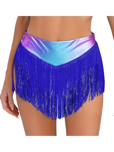 Vxuxlje Damen Metallic Quasten Shorts mit Tanga Holographi Glitzer Shorts Mottoparty Kostüm Nachtclub Karneval Clubwear Blau XL Vxuxlje Damen Metallic Quasten Shorts mit Tanga Holographi Glitzer Shorts Mottoparty Kostüm Nachtclub Karneval Clubwear Blau XL von Vxuxlje