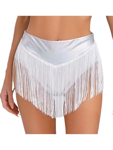 Vxuxlje Damen Metallic Quasten Shorts mit Tanga Holographi Glitzer Shorts Mottoparty Kostüm Nachtclub Karneval Clubwear Silber L Vxuxlje Damen Metallic Quasten Shorts mit Tanga Holographi Glitzer Shorts Mottoparty Kostüm Nachtclub Karneval Clubwear Silber L von Vxuxlje