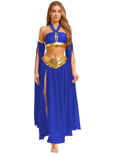 Vxuxlje Damen Pailletten Bauchtanz Kostüm Set Arabische Prinzessin Kostüm Rückenfrei Tanztop und Rock Halloween Cosply Faschingskostüm Blau XXL Vxuxlje Damen Pailletten Bauchtanz Kostüm Set Arabische Prinzessin Kostüm Rückenfrei Tanztop und Rock Halloween Cosply Faschingskostüm Blau XXL von Vxuxlje