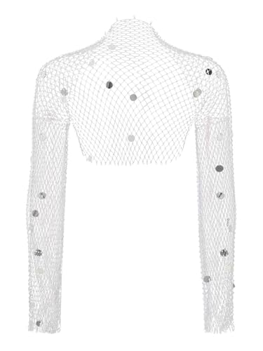 Vxuxlje Damen Transparent Glitzernde Perlen Pailletten Kurzjacken Langesärmelige Höhlende Netzüberzüge Party Club Fasching Kostüm Weiß Einheitsgröße Vxuxlje Damen Transparent Glitzernde Perlen Pailletten Kurzjacken Langesärmelige Höhlende Netzüberzüge Party Club Fasching Kostüm Weiß Einheitsgröße von Vxuxlje