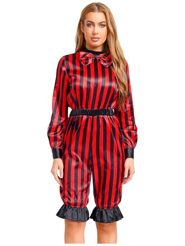 Vxuxlje Damen Zirkus Kostüm Clown Kostüm Halloween Cosplay Streifen Overall Langarm Jumpsuit Dompteur Uniform Karneval Faschingskostüm Clubwear rot schwarz XL Vxuxlje Damen Zirkus Kostüm Clown Kostüm Halloween Cosplay Streifen Overall Langarm Jumpsuit Dompteur Uniform Karneval Faschingskostüm Clubwear rot schwarz XL von Vxuxlje