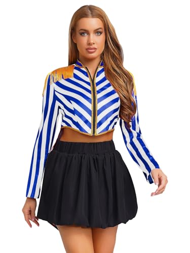Vxuxlje Damen Zirkus Kostüm Dompteur Uniform Vintage Mittelalter Kostüme Langarm Gestreifte Jacket Halloween Cosplay Fasching Kostüm Blau Weiss S Vxuxlje Damen Zirkus Kostüm Dompteur Uniform Vintage Mittelalter Kostüme Langarm Gestreifte Jacket Halloween Cosplay Fasching Kostüm Blau Weiss S von Vxuxlje